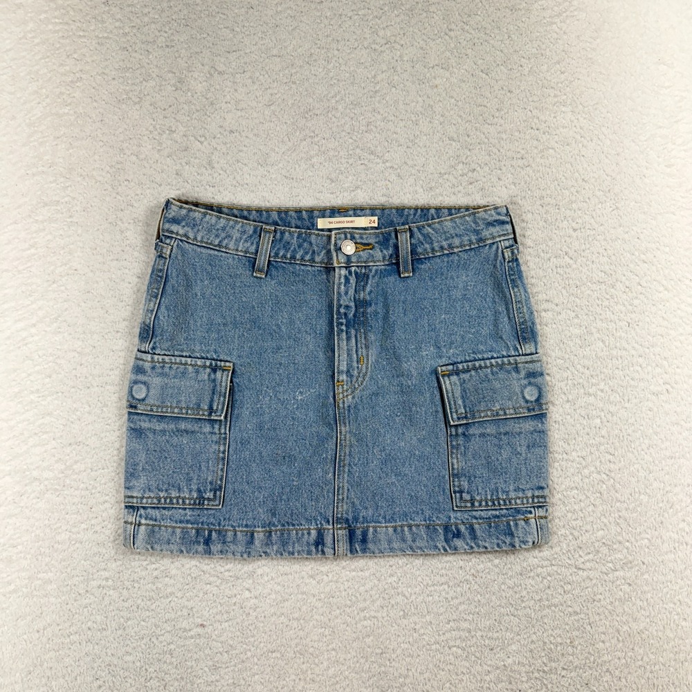 Levi's '94 Cargo Skirt Womens 24 (Fits W28) Blue Light Denim Pockets Mini Casual